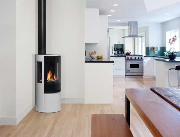 white gas stove in living room