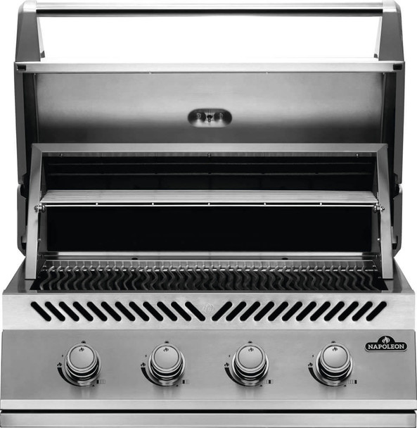 built-in grill with lid open to see inside
