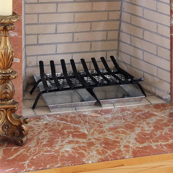grate in fireplace with optional ash pan set