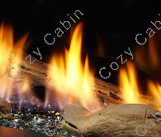 Driftwood Log Set in fireplace burning