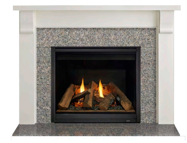 Merritt mantel with corbels, Pauline marble around a fireplace