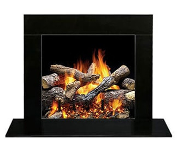 black granite around a fireplace