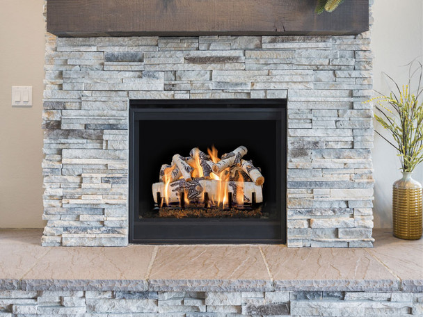 birch log set in a fireplace