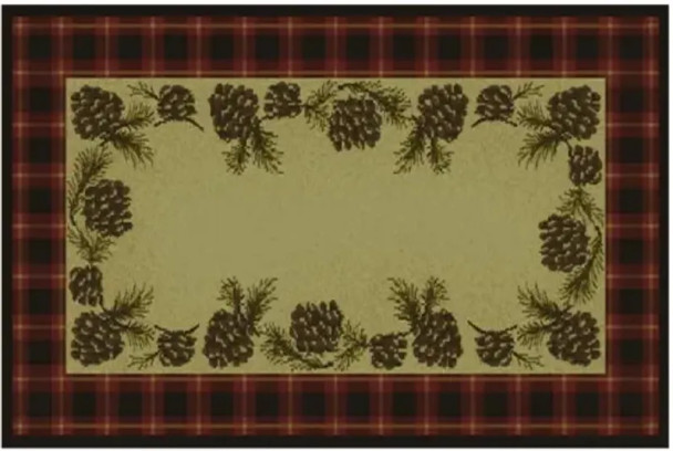 rug with pine cones and plaid