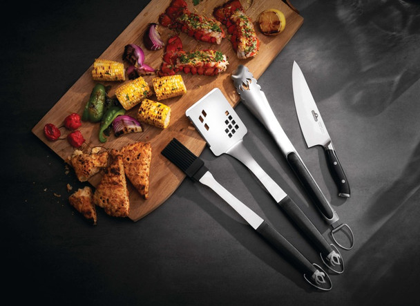 toolset with a cutting board of food