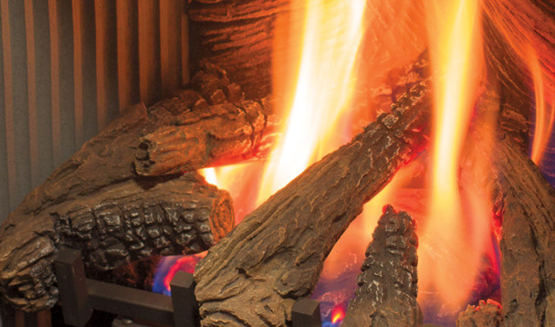 log set burning in stove