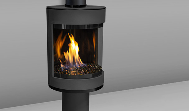 black S50 gas stove with pole pedestal