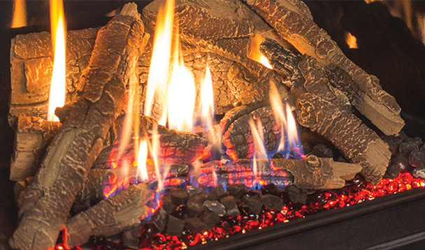 log set and ember burning in gas insert