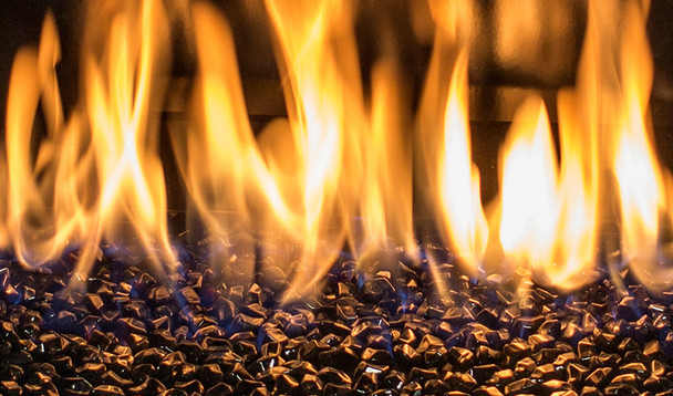 close view of glass embers in a G39 gas fireplace