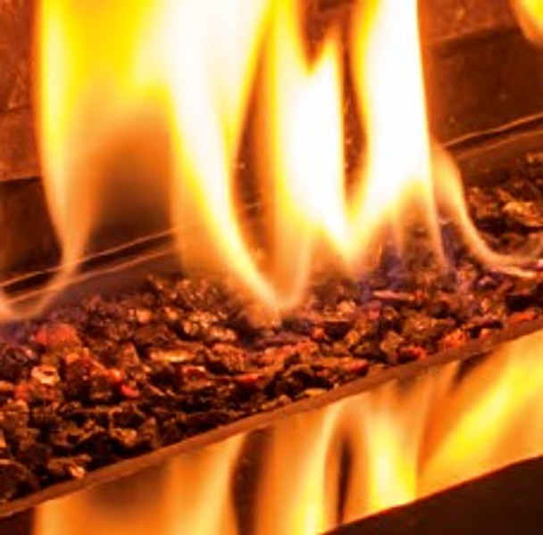 black glass bezel burning in fireplace