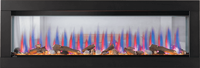 CLEARion Elite electric fireplace with red/blue flames