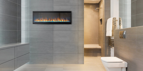 Alluravision Slimline electric fireplace in bathroom