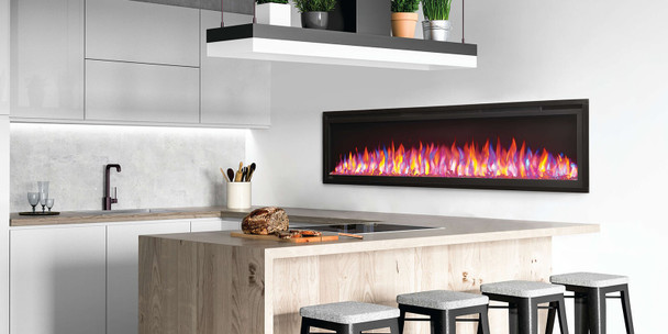 Entice electric fireplace in kitchen