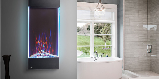 Allure Vertical electric fireplace in bathroom