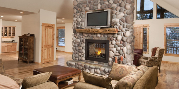 Ascent gas fireplace with living room