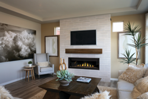Ascent gas fireplace in living room with birch logs