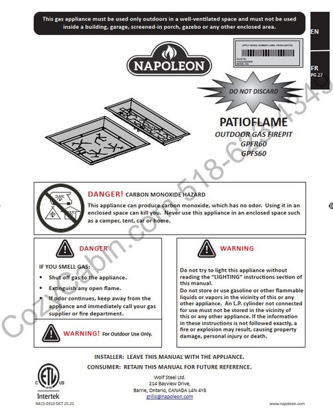 Owner's manual coversheet