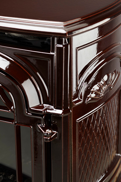 right corner of the Majolica Brown enameled Stardance gas stove.