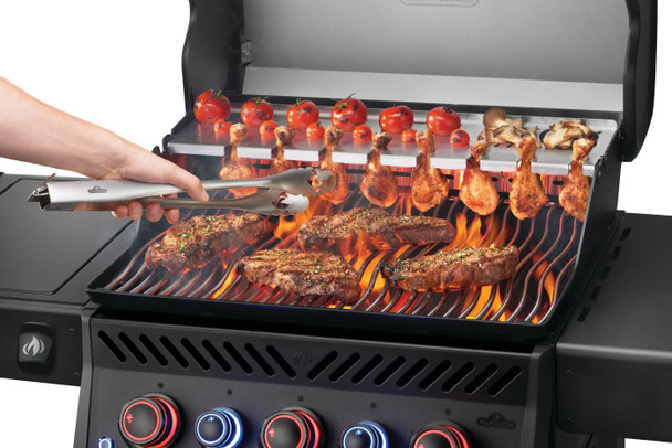 food on grill and optional warming shelf