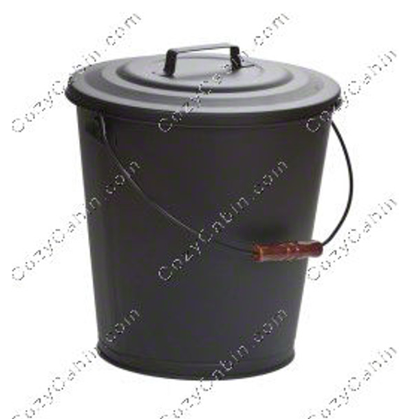 Black Steel 5 Gallon Ash Bucket with Lid and Wood Handle