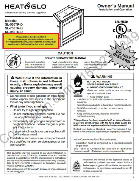 Owner's manual coversheet