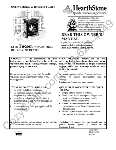 Owner's manual coversheet