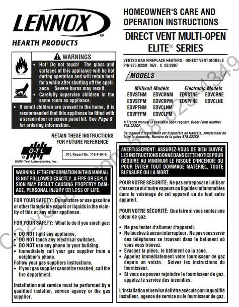 Owner's manual coversheet