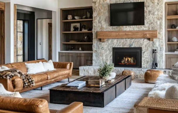 Ruby Platinum with Reflective Black Glass Interior, Birch Log Set, Black Clean Screen, Small Surround