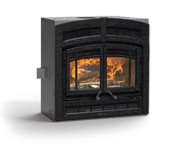 black wood fireplace