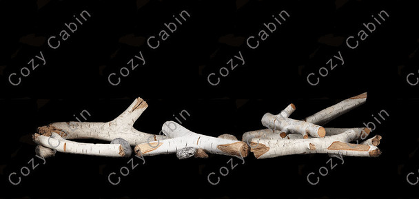 birch log set in fireplace