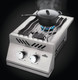 burner angled with pot cooking food