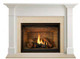 Malone mantel with beige marble around a fireplace