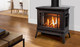 Black Westley gas stove in living room