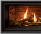slim line surround on a fireplace with fire burning