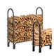 log rack filled with wood behind a smaller rack