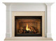 Malone mantel and beige stone around a fireplace