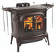 Majolica Brown Intrepid wood stove with two sets of warming shelves