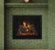 fireplace with black glass panels, rectangle screen front and Komfort Zone kit with green brick