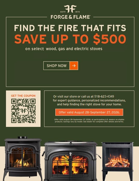 Save up to $500 on Forge & Flame stove