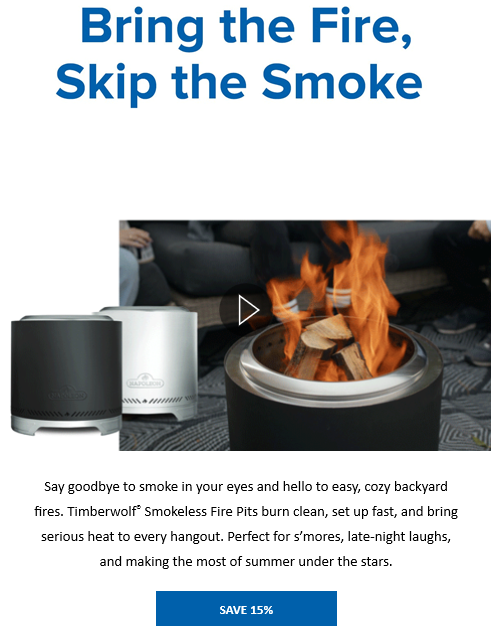 Smokeless fire pits on sale 15% off.