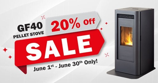 20% Greenfire 40 pellet stove in June