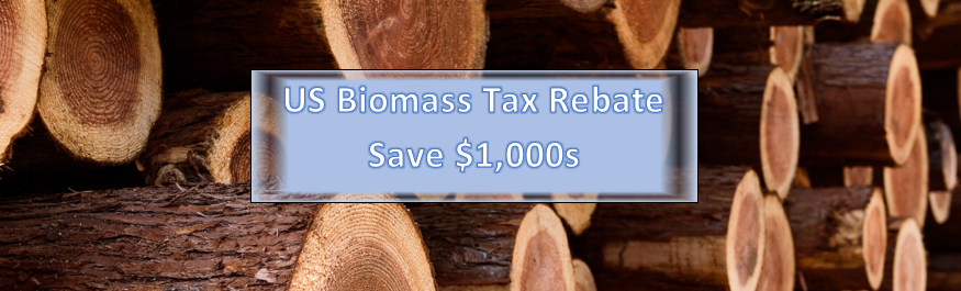 pile of wood with US Biomass Tax Rebate sign