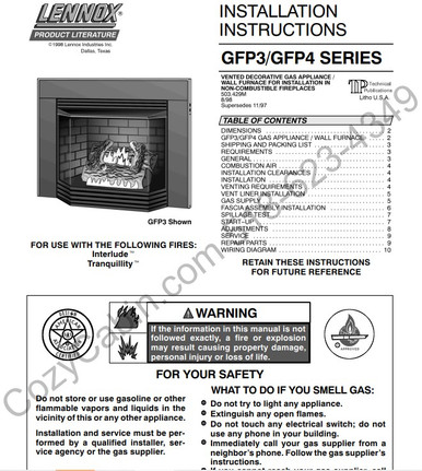 GFP3/GFP4 Series Gas Appliance Installation Instructions, United
