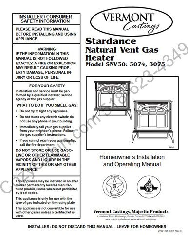 Stardance Gas Heater SNV30 Installation and Operation Manual