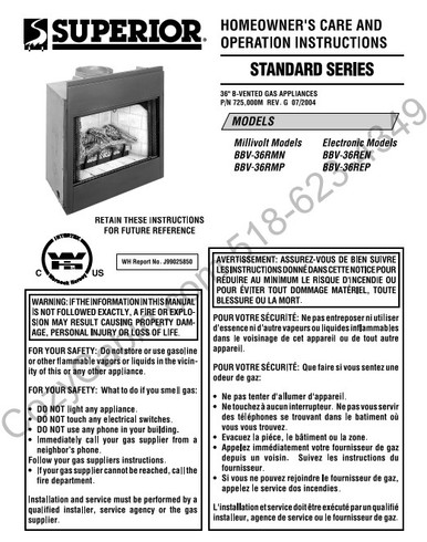Standard Series BBV36 Gas Appliance Installation and Operation