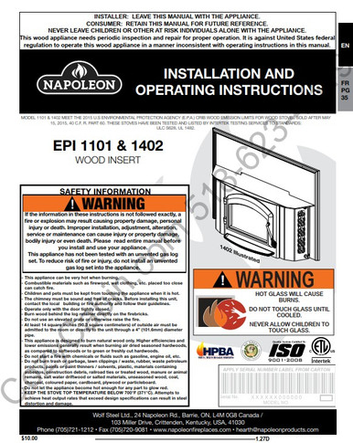 Oakdale EPI 1101 & 1402 Wood Fireplace Insert Installation and