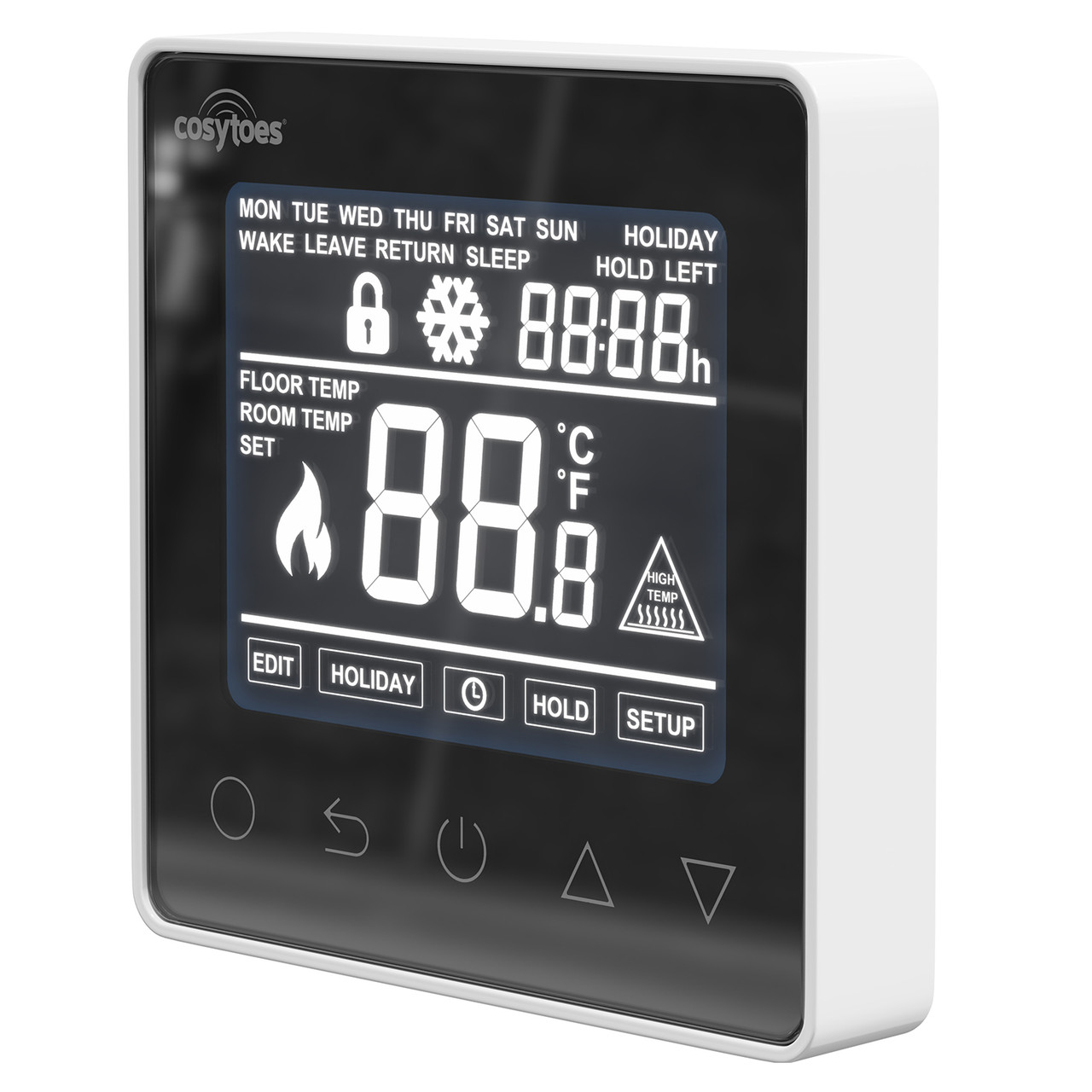 Cosytoes White Touch Screen Underfloor Heating System Thermostat Right Hand Side View