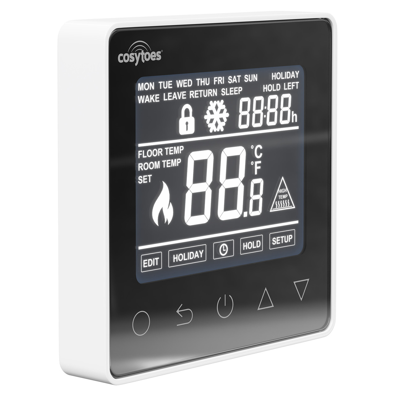 Cosytoes White Touch Screen Underfloor Heating System Thermostat Left Hand Side View