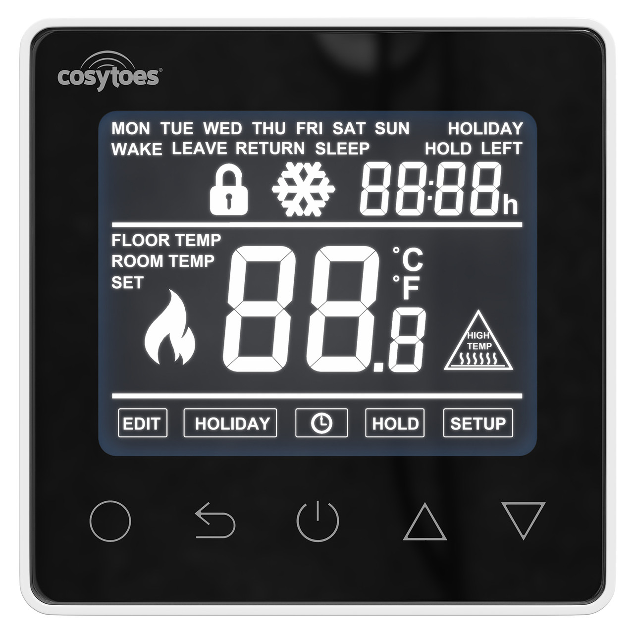 Cosytoes White Touch Screen Underfloor Heating System Thermostat Front View