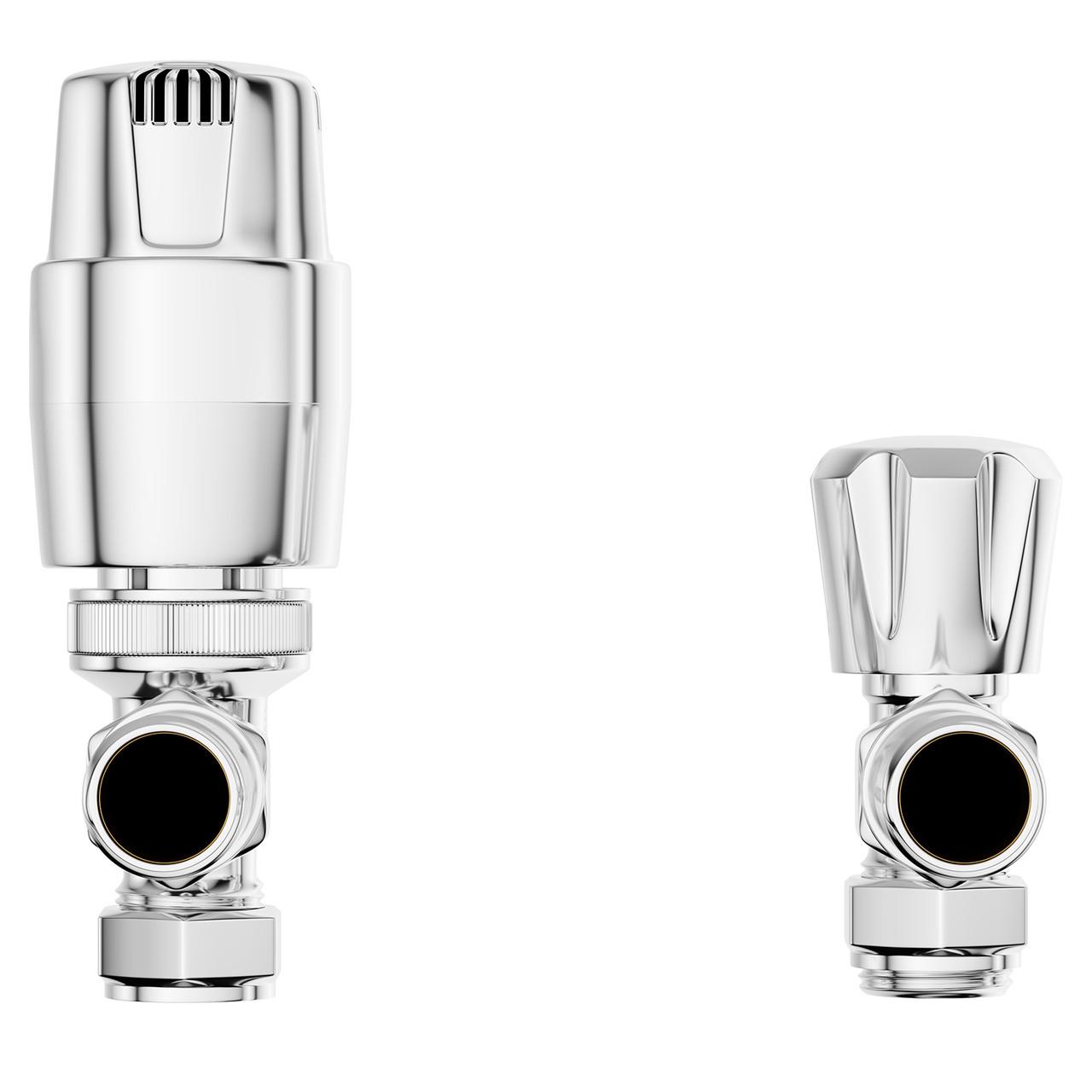 Alves Chrome Angled Thermostatic Radiator Valves Front View